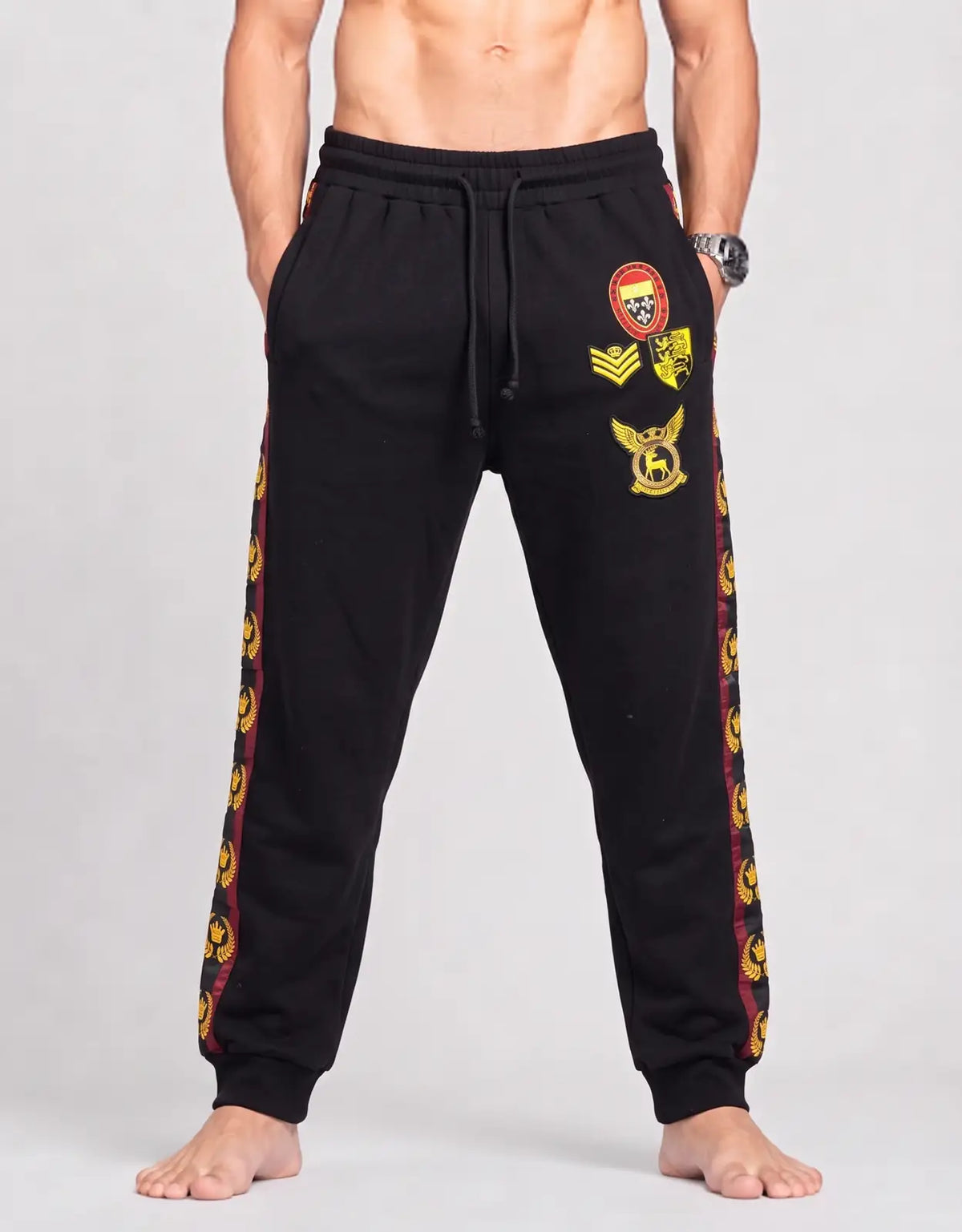 Reason Men Cotton Black Trousers L