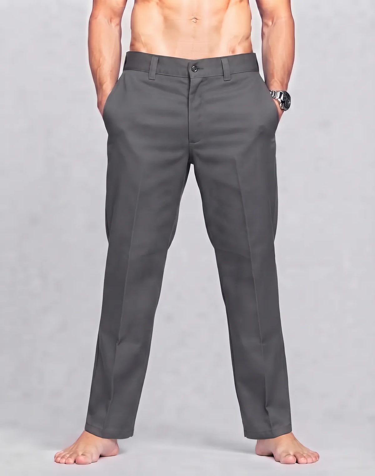 Red Cap Men Cotton Gray Chinos L
