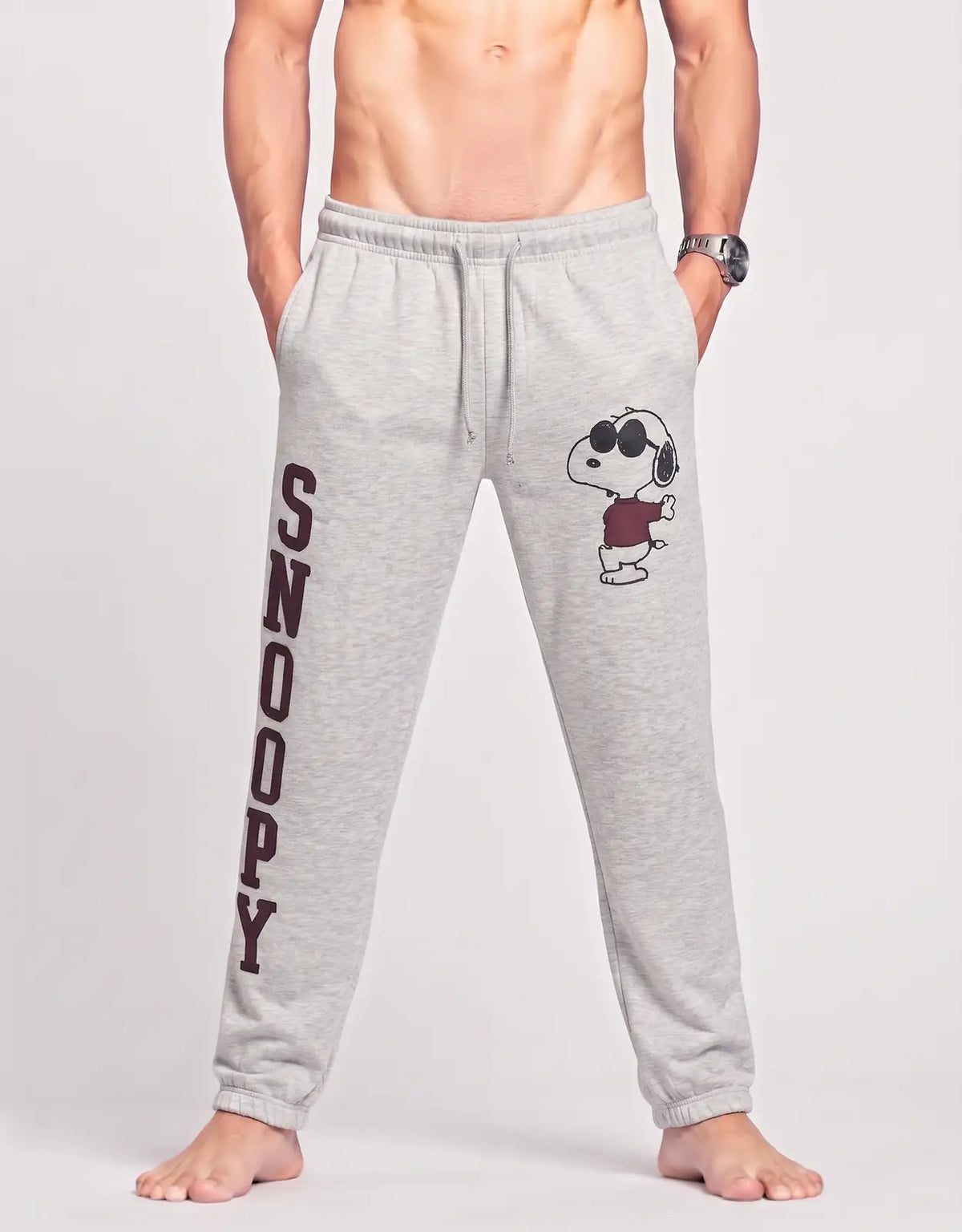 Peanuts Men Cotton Gray Winter Trousers L