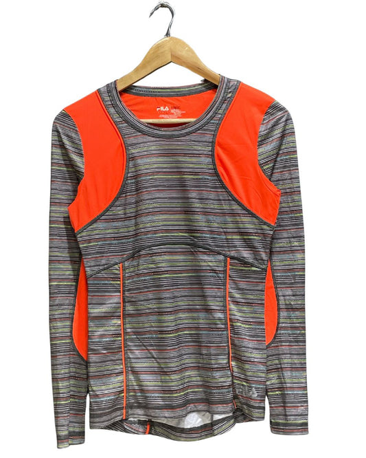 Fila Grey & Orange Polyester Jersey Sport For Women T Shirt X Small - Preloved Labels