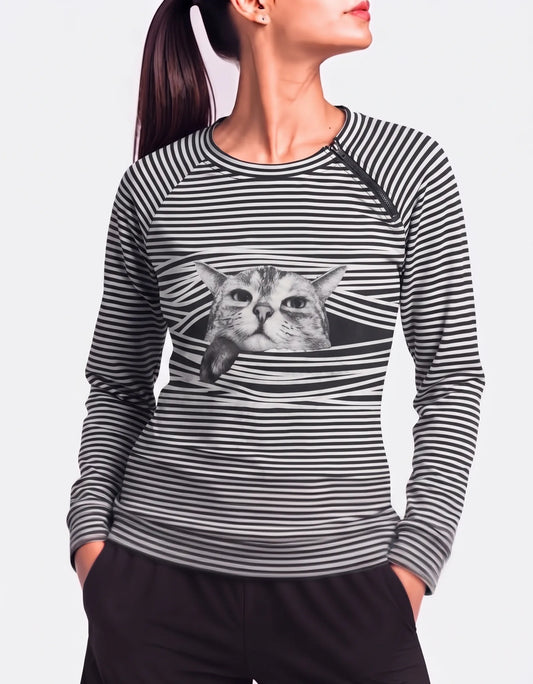 Miss Look Women Black White Striped Sweatshirt 2XL – Preloved Labels