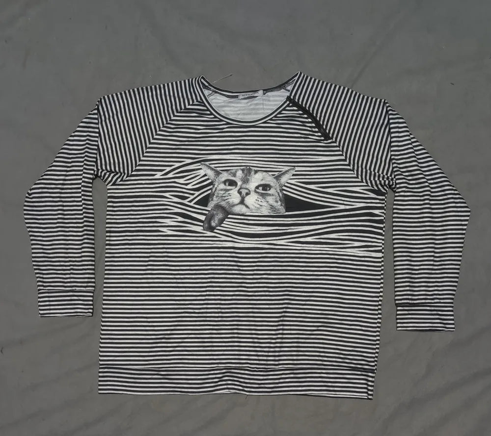 Miss Look Women Black White Striped Sweatshirt 2XL – Preloved Labels (view 3)