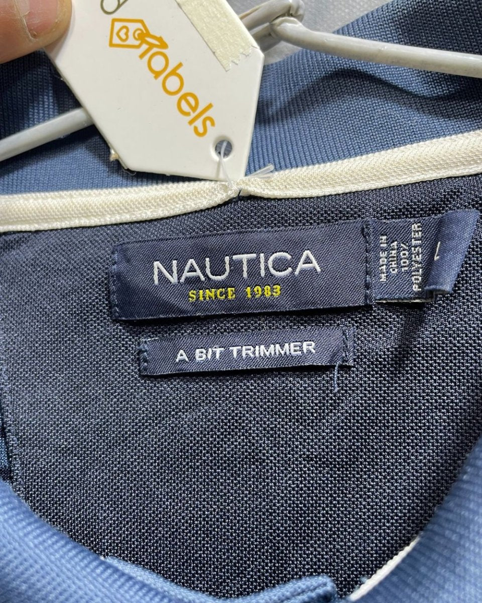 Nautica Blue Polyester Sport Polo T Shirt For Men Large - Preloved Labels