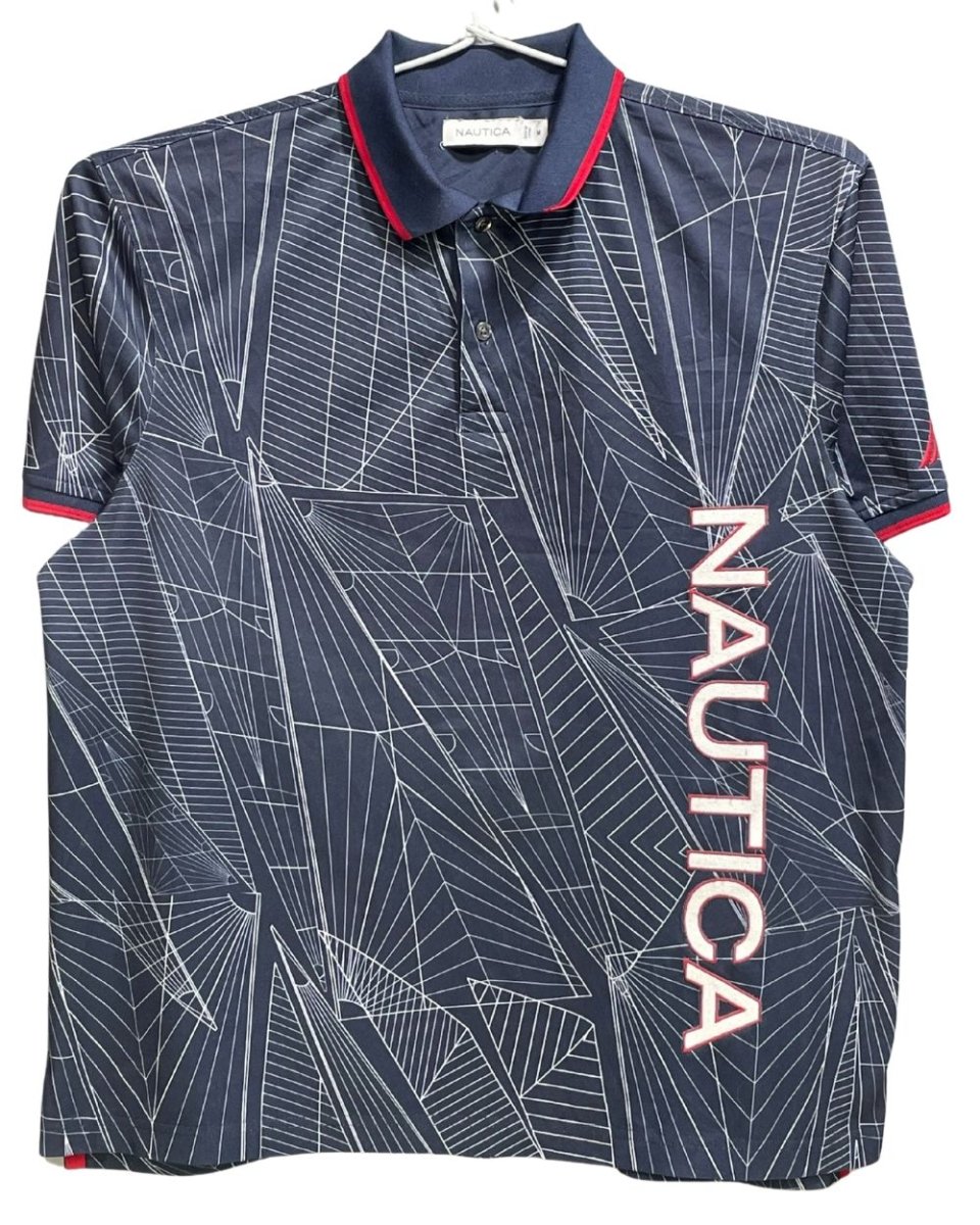 Nautica Blue Polyester Sport Polo T Shirt For Men Medium - Preloved Labels