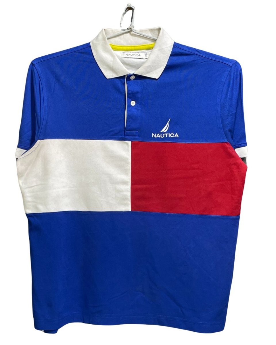 Nautica Blue Polyester Sport Polo T Shirt For Men Medium - Preloved Labels