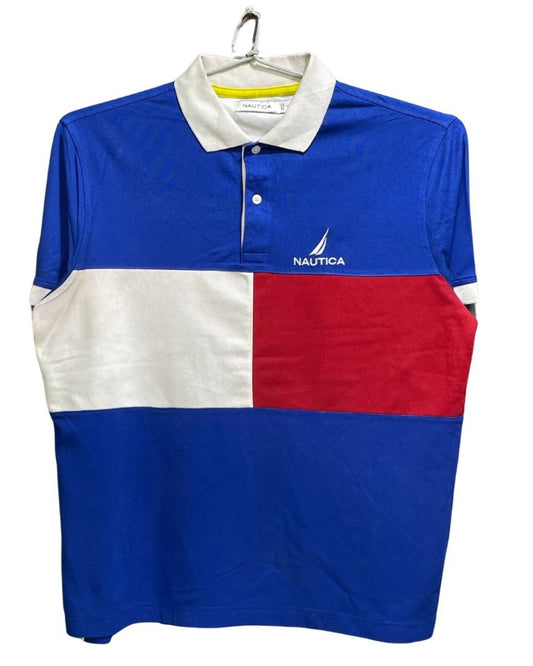 Nautica Blue Polyester Sport Polo T Shirt For Men Medium - Preloved Labels