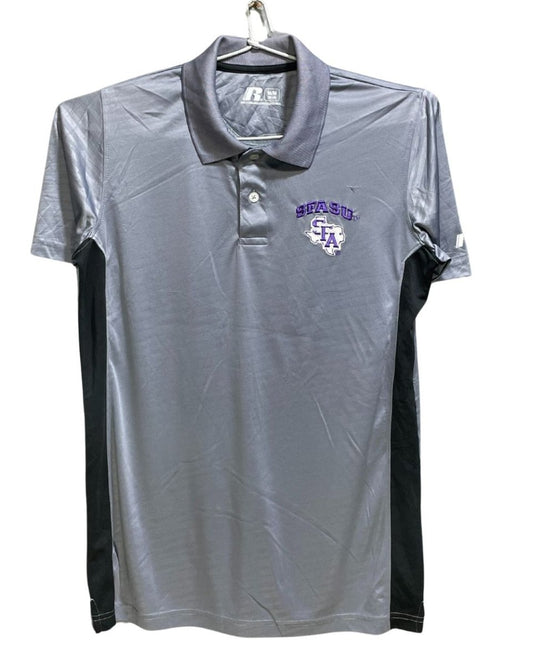 Russell Grey Polyester Sport Polo T Shirt For Men Medium - Preloved Labels