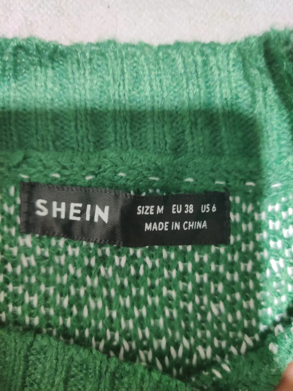 SHEIN Women Acrylic Green White Sweater M – Preloved Labels (view 2)