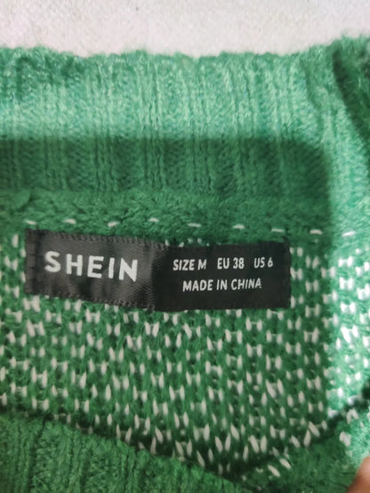 SHEIN Women Acrylic Green White Sweater M – Preloved Labels (view 2)