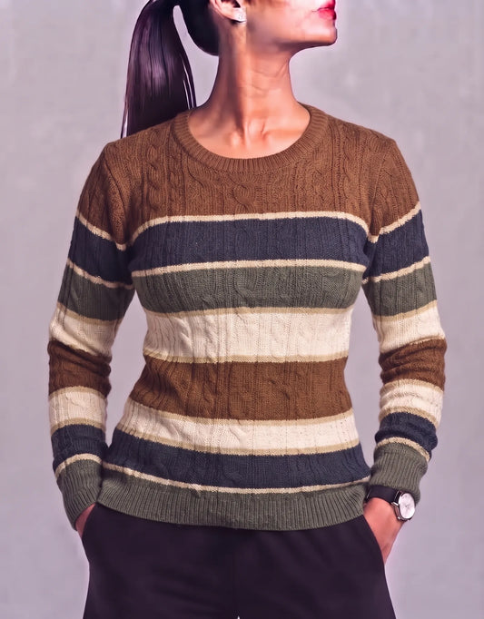 SHEIN Women Brown Cream Striped Sweater M – Preloved Labels