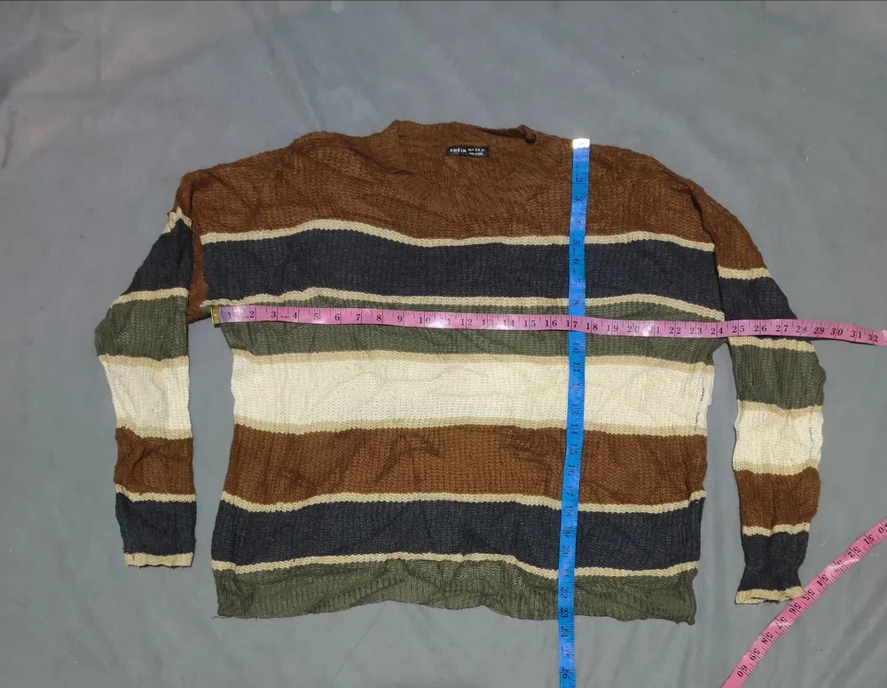 SHEIN Women Brown Cream Striped Sweater M – Preloved Labels (view 4)