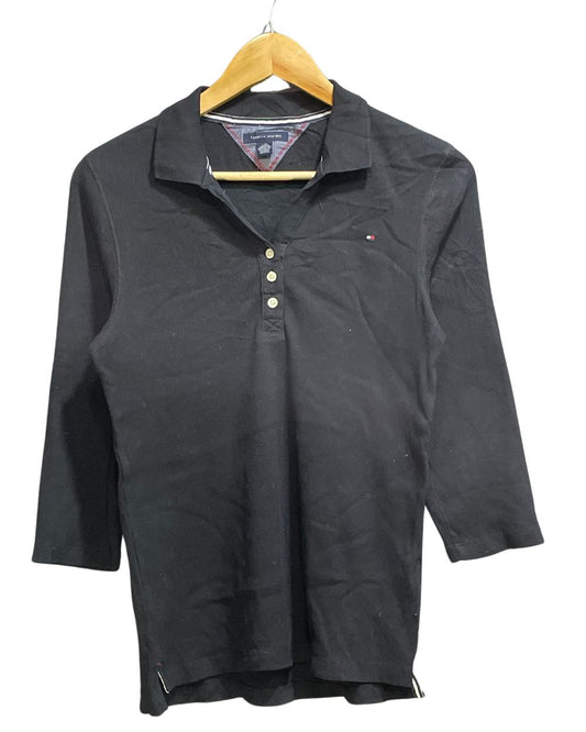Tommy Hilfiger Black Polyester Jersey Sport For Women T Shirt Large - Preloved Labels