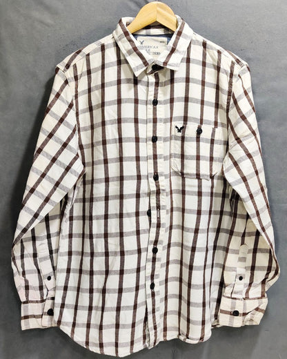 American Eagle Brown Cotton Winter Shirt For Men